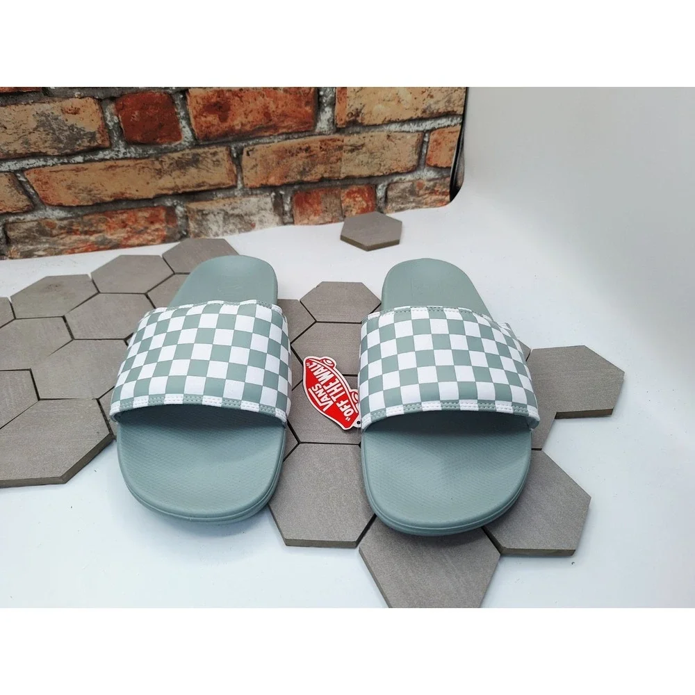 Vans La Costa Slide-On Checkerboard Mint Sage Green Men Sz 12 NWOB Sandals Grey